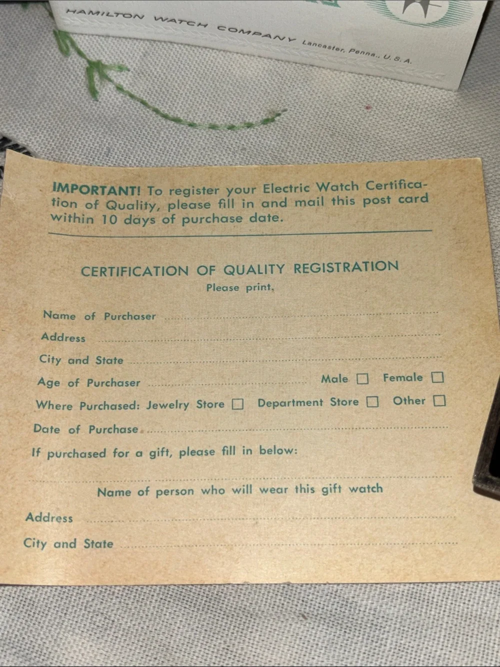 NIB VINTAGE rare, complete collector's set for a 1966 Hamilton Electric 